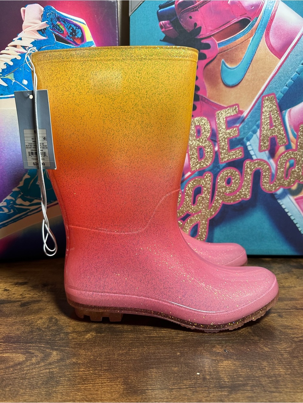 Girl's Cat & Jack Girls ombre pink and yellow rain boots, size 6
